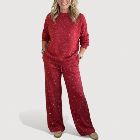Women’s Relaxed Lounge Set – Shimmer Crew Neck Co-Ord for Autumn and Winter