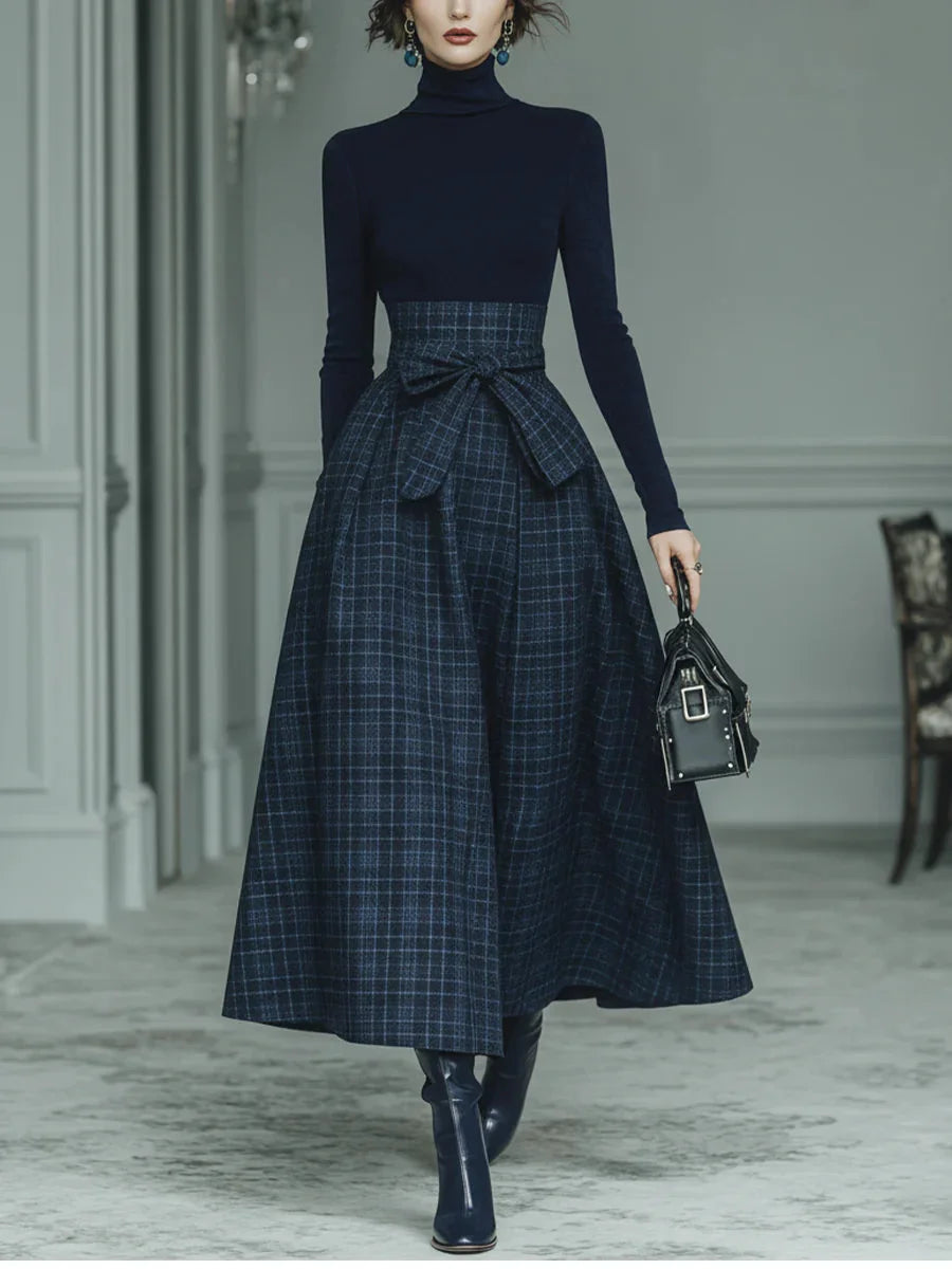 Women’s Turtleneck Skirt Co-Ord Set – High-Waist A-Line Autumn and Winter Occasion Wear