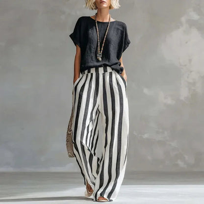 Women’s High-Waist Wide-Leg Co-Ord Set – Relaxed Printed Summer Smart Casual Wear
