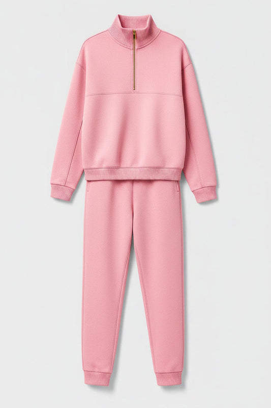 Women’s Cotton Lounge Set – Half-Zip Sweatshirt and Jogger Trousers for Travel and Everyday Comfort