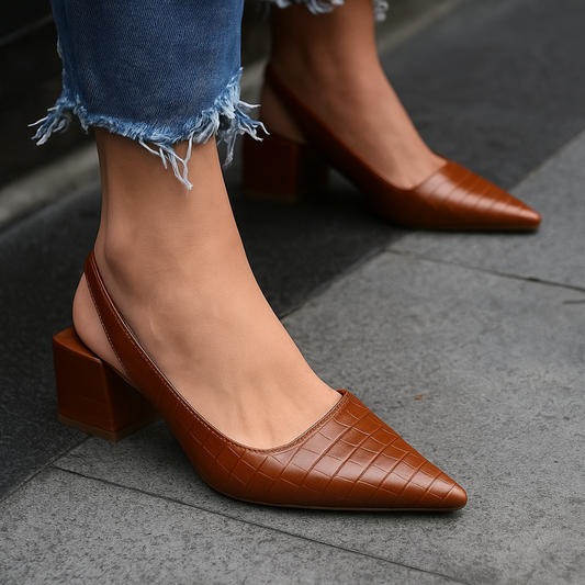 Women’s Pointed Slingback Heels – Elegant Block Heel Shoes for Office and Evening Wear