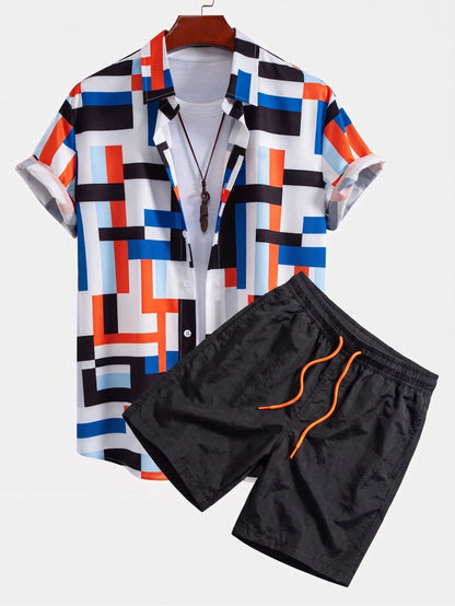 Men’s Printed Shirt and Swim Shorts Co-Ord – Summer Beach Set for Holiday Wear