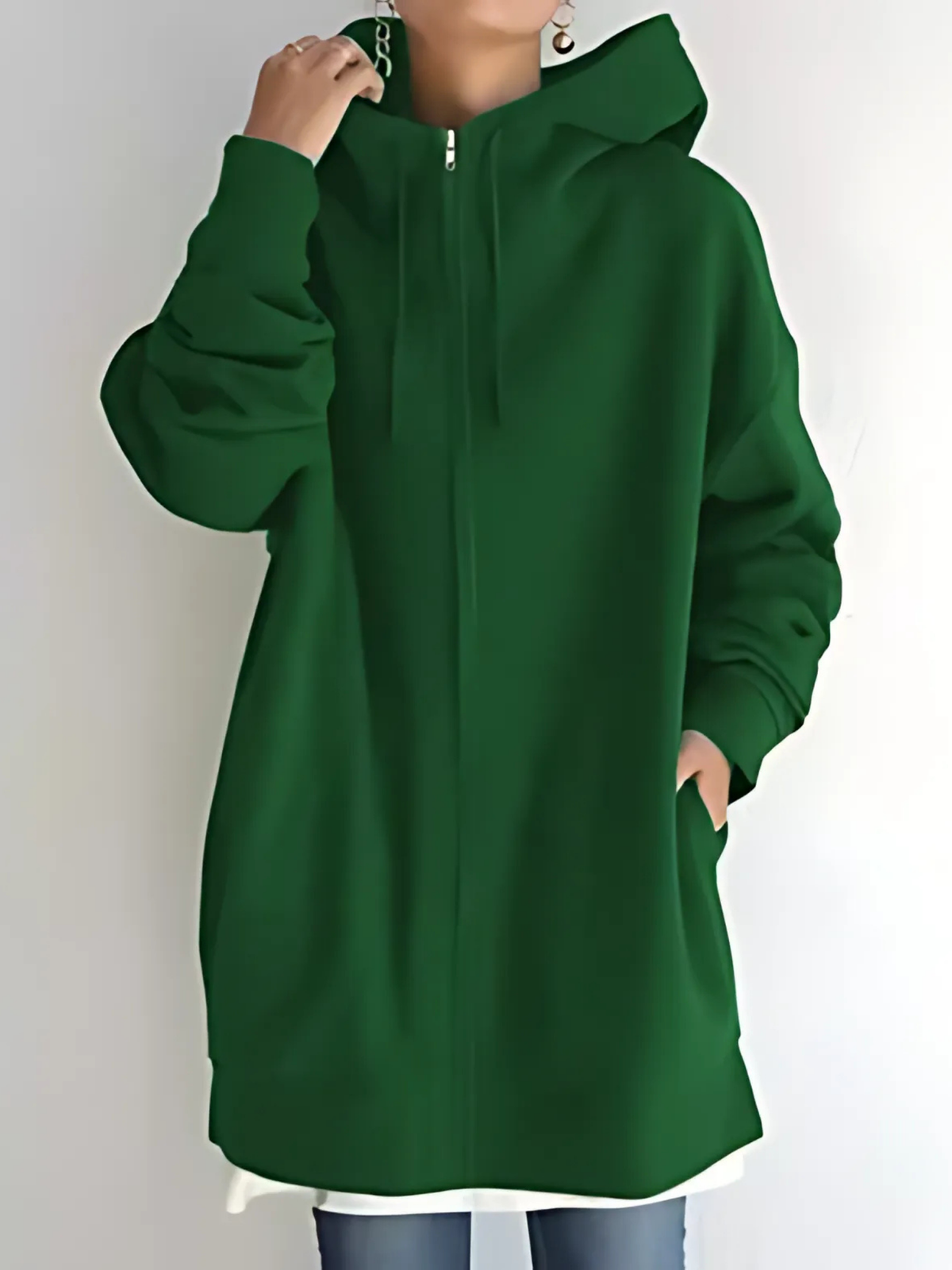 Women’s Zip-Up Hoodie – Drawstring Hood with Side Pockets