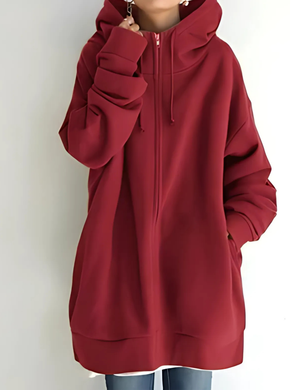 Women’s Zip-Up Hoodie – Drawstring Hood with Side Pockets