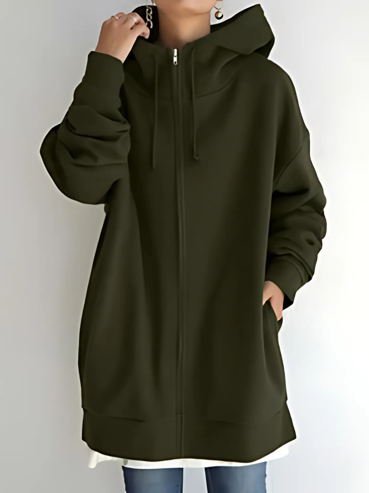 Women’s Zip-Up Hoodie – Drawstring Hood with Side Pockets