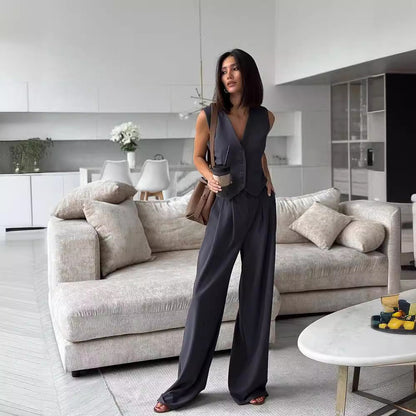 Women’s Tailored Waistcoat Co-Ord – Button-Front Top and Wide-Leg Trousers for Office and Events