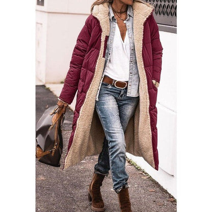 Women’s Hooded Sherpa Fleece Longline Coat – Warm Toggle-Front Winter Layer for Everyday Cold-Weather Wear