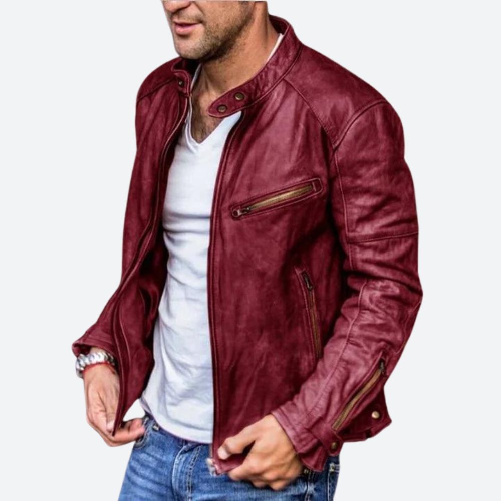 Men’s Vintage Leather Racer Jacket – Rugged Zip-Up Layer for Casual Everyday Wear
