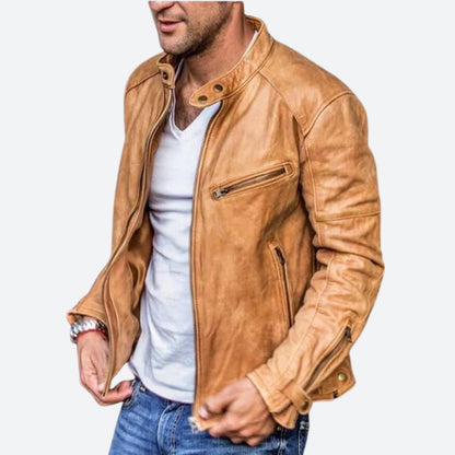 Men’s Vintage Leather Racer Jacket – Rugged Zip-Up Layer for Casual Everyday Wear