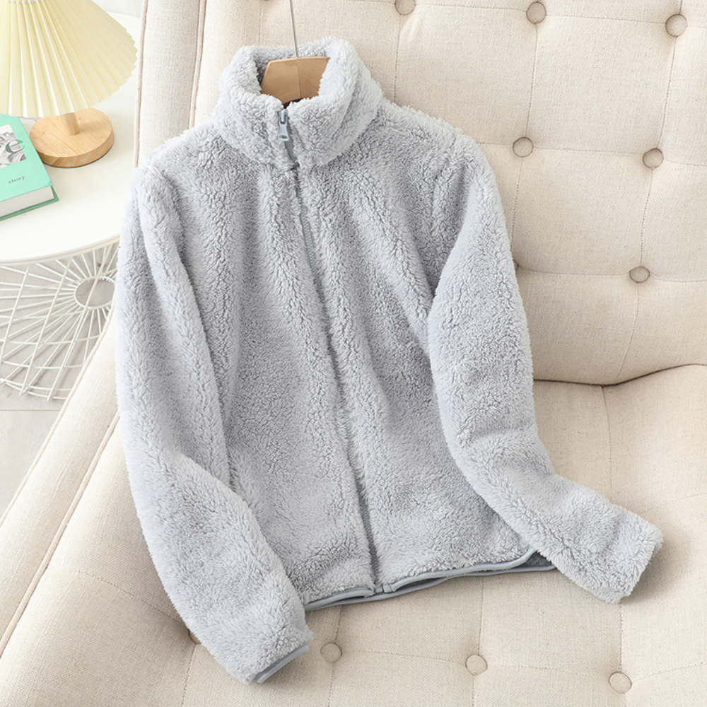 Women’s Plush Fleece Zip Jacket – Soft Stand-Collar Layer for Everyday Winter Comfort