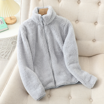 Women’s Plush Fleece Zip Jacket – Soft Stand-Collar Layer for Everyday Winter Comfort