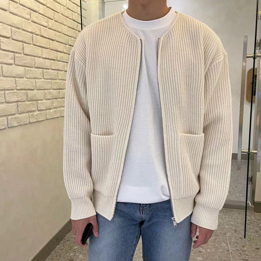 Men’s Soft Knit Zip-Up Cardigan with Pockets – Modern Layer for Work and Weekend Wear