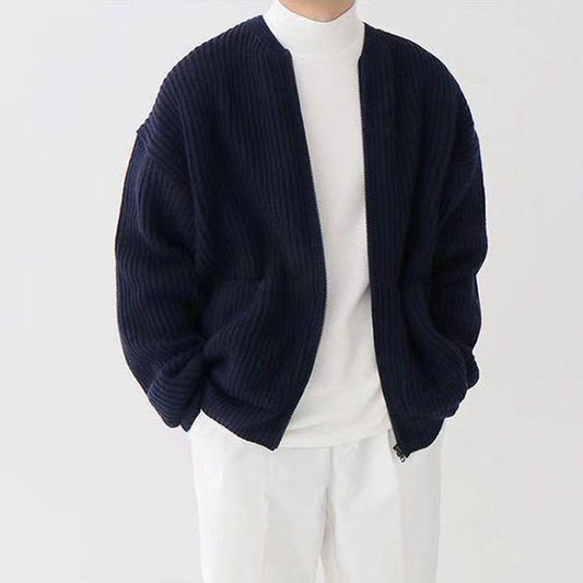 Men’s Soft Knit Zip-Up Cardigan with Pockets – Modern Layer for Work and Weekend Wear