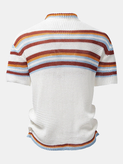 Men’s Open-Knit Button Shirt with Linen Blend Trousers – Breathable Summer Set