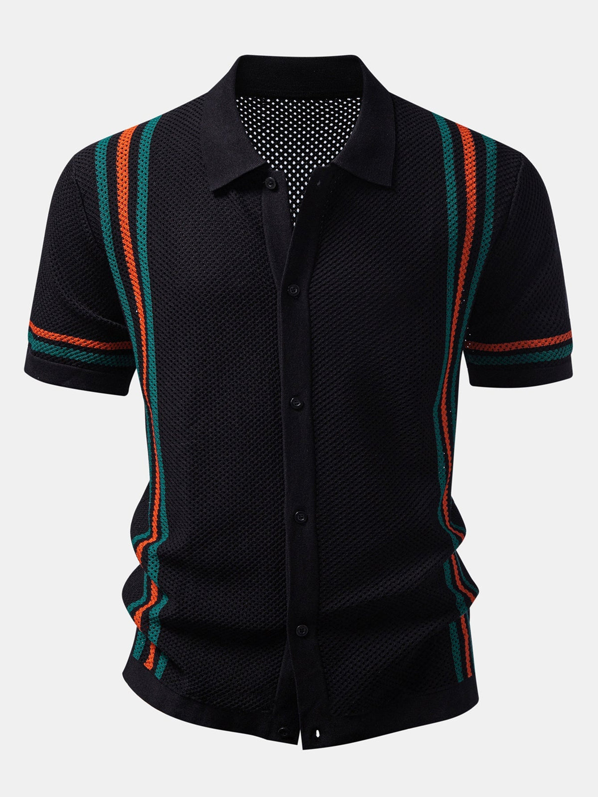 Men’s Summer Shirt and Shorts Set – Open-Knit Button Top with Drawstring Waist