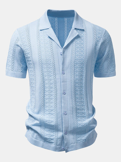 Men’s Viscose Open-Knit Shirt and Crinkle Trousers – Textured Summer Co-Ord