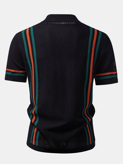 Men’s Summer Shirt and Shorts Set – Open-Knit Button Top with Drawstring Waist