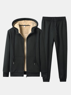 Men’s Teddy-Lined Zip Hoodie Tracksuit – Regular Fit Joggers for Winter Travel and Weekends