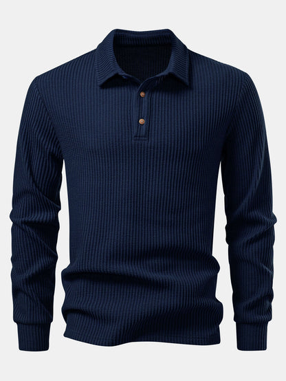 Men’s Waffle Polo Shirt with Long Sleeves – Textured Smart Casual Layer