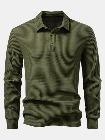 Men’s Waffle Polo Shirt with Long Sleeves – Textured Smart Casual Layer