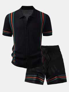 Men’s Summer Shirt and Shorts Set – Open-Knit Button Top with Drawstring Waist