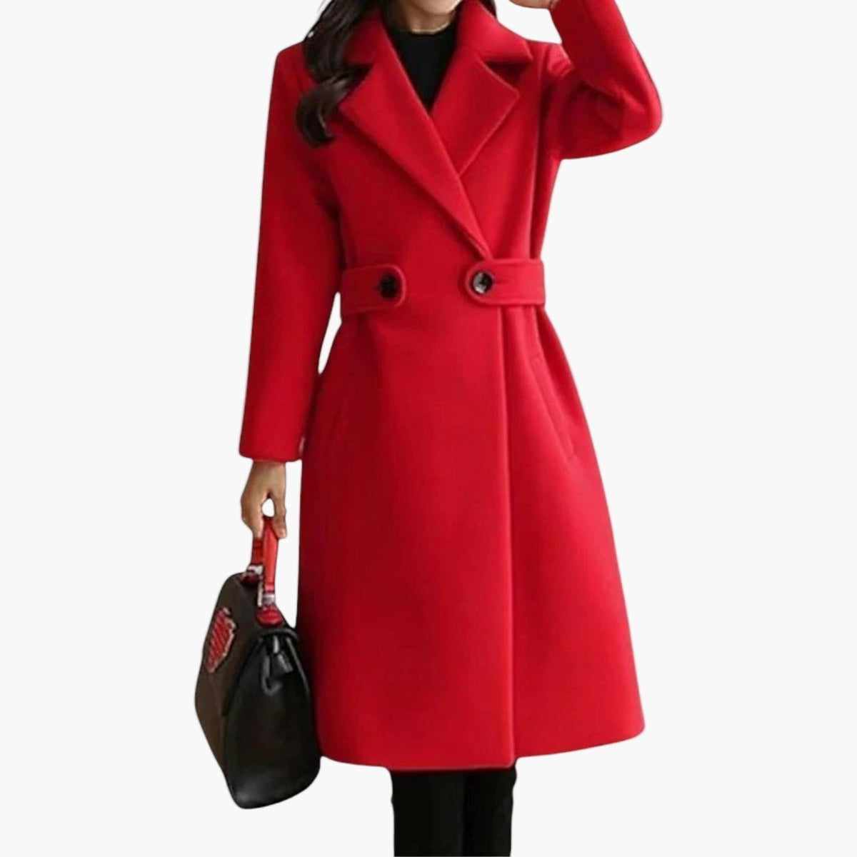 Women’s Belted Winter Coat – Fitted Waist with Wide Lapel Collar