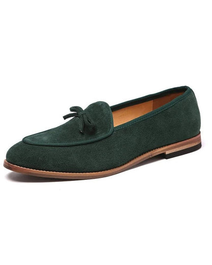Men’s Suede Loafers – Bow-Detail Slip-On Shoes with Refined Low-Heel Dress Silhouette