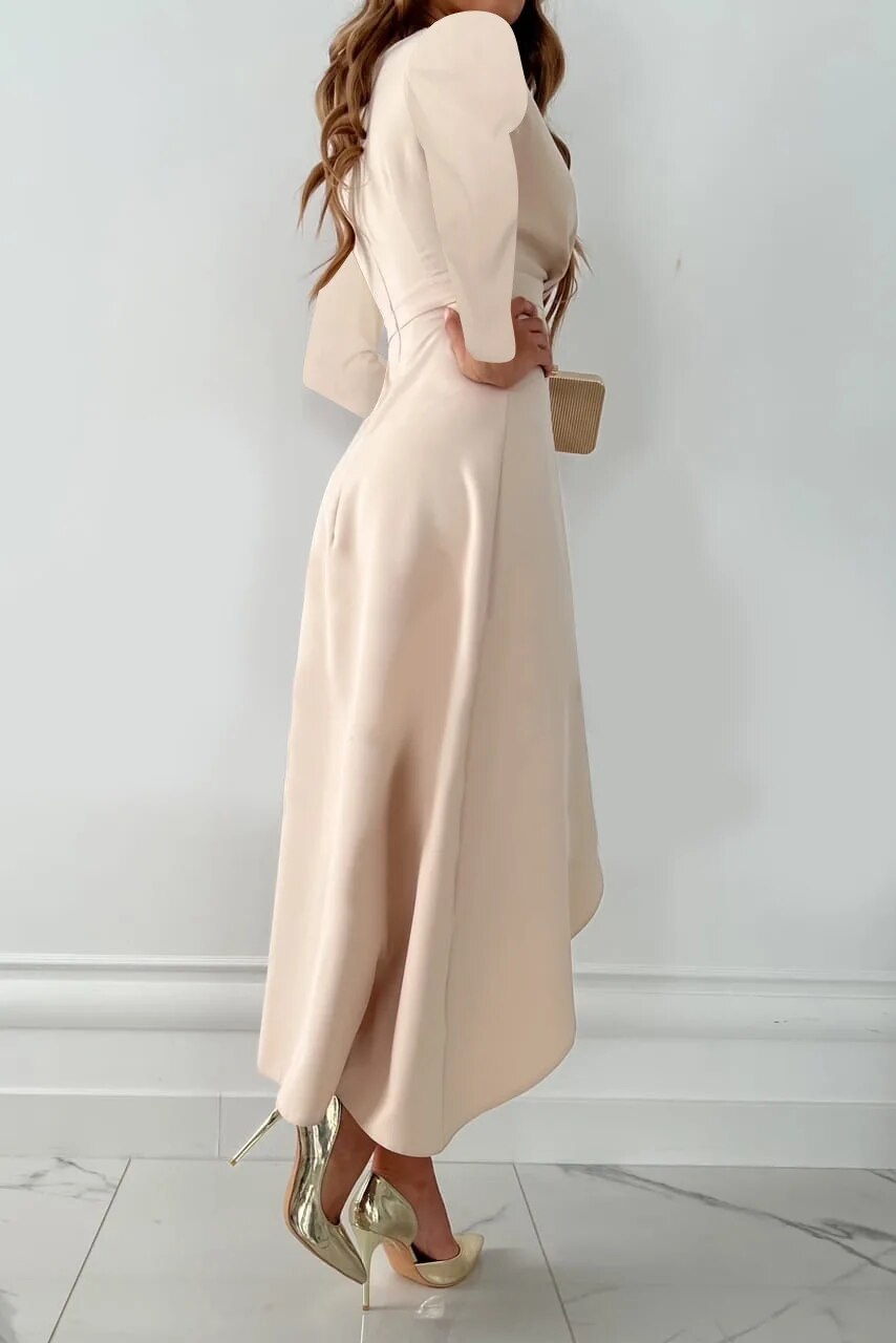 Women’s Occasion Midi Dress – Refined Long-Sleeve V-Neck Style for Wedding Guest and Evening Wear