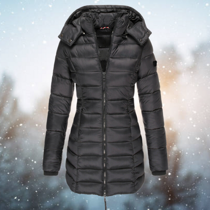 Women’s Quilted Hooded Puffer Coat – Long Winter Layer for City Days and Outdoor Wear