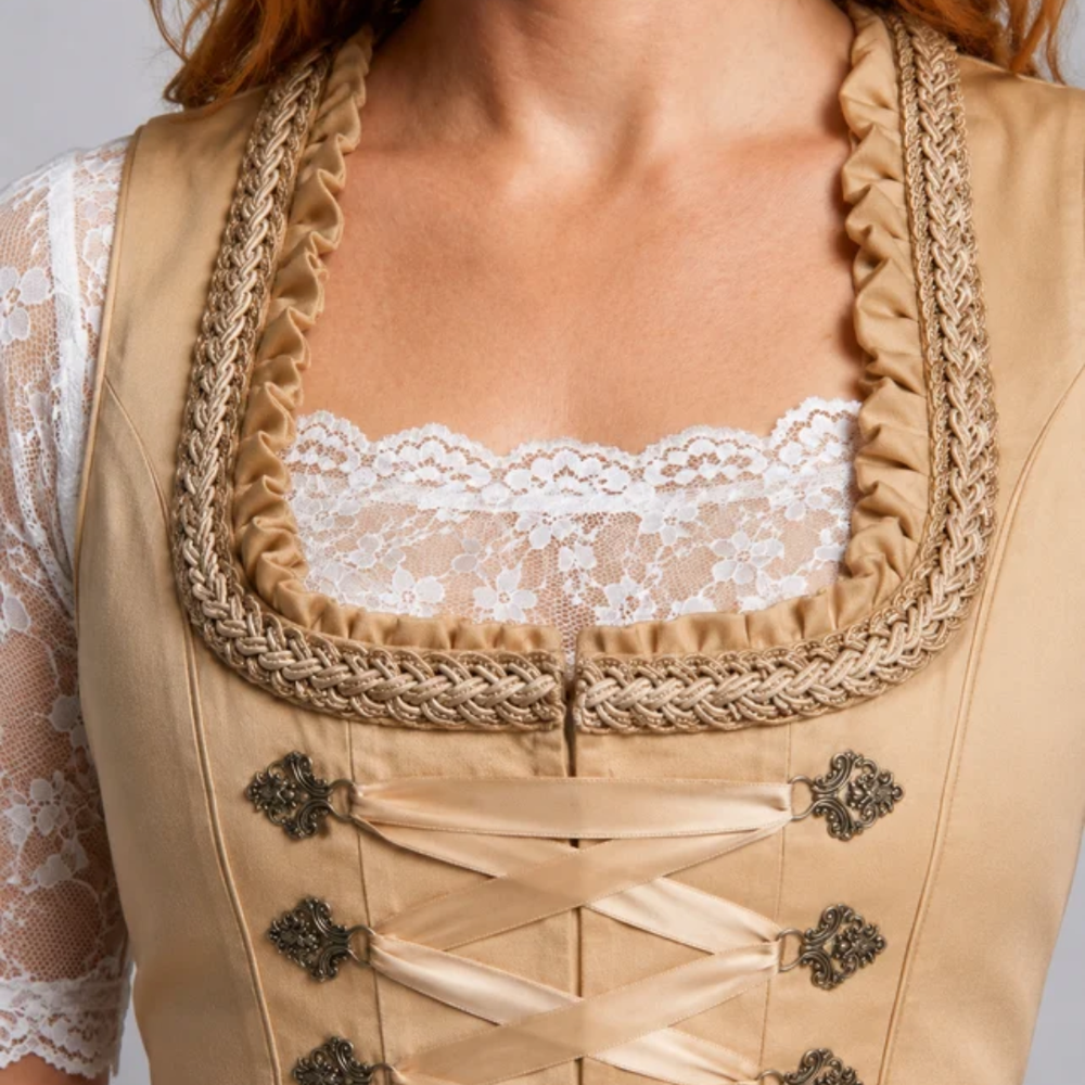 Women’s Lace Dirndl Midi Dress – Elegant Oktoberfest Style with Ribbon Waist