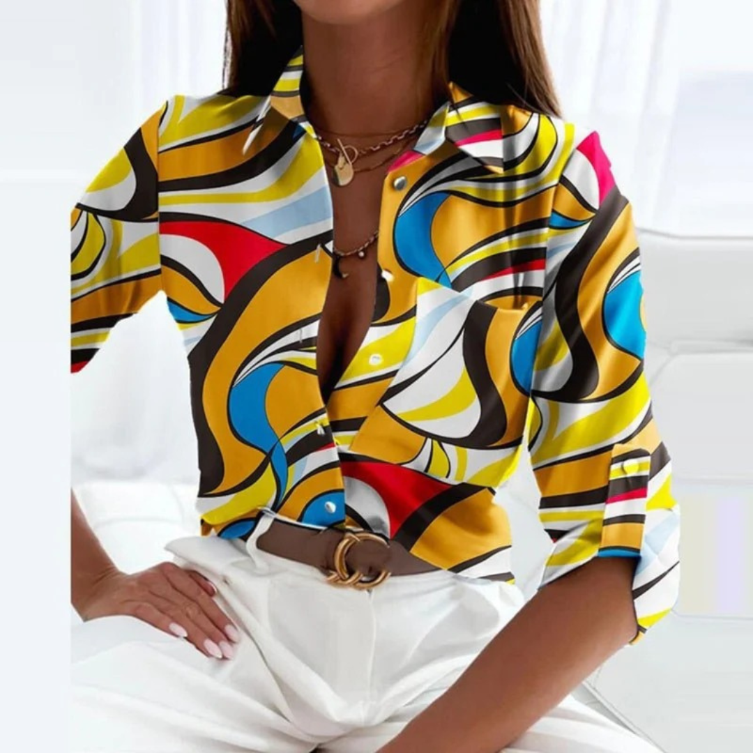 Women’s Printed Satin-Look Shirt Blouse – Relaxed Button-Up Style for Office and Occasion Wear