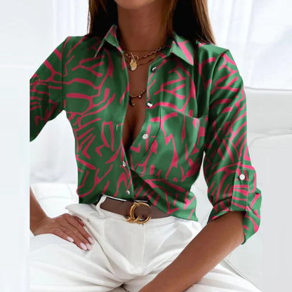 Women’s Printed Satin-Look Shirt Blouse – Relaxed Button-Up Style for Office and Occasion Wear