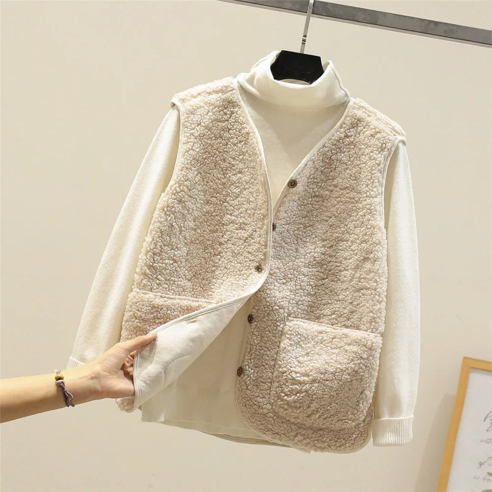 Women’s Teddy Fleece Gilet – Button Front with Patch Side Pockets
