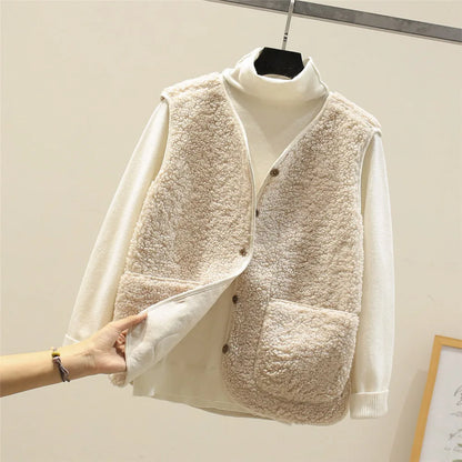 Women’s Teddy Fleece Gilet – Button Front with Patch Side Pockets