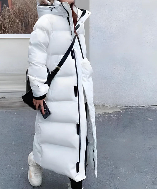 Women’s Longline Hooded Down Puffer Coat – Waterproof Winter Layer for Extreme Cold