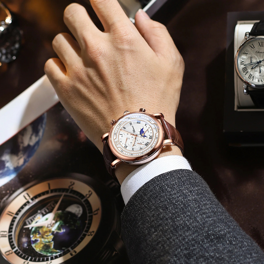 Men’s Leather-Strap Chronograph Watch – Classic Everyday Timepiece with Blue Dial
