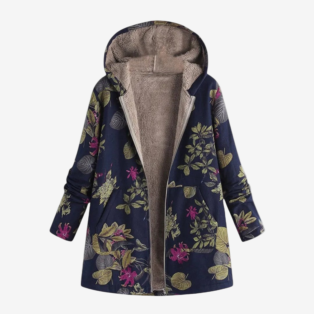 Women’s Hooded Lined Jacket – Printed Open-Front Layer for Autumn and Winter