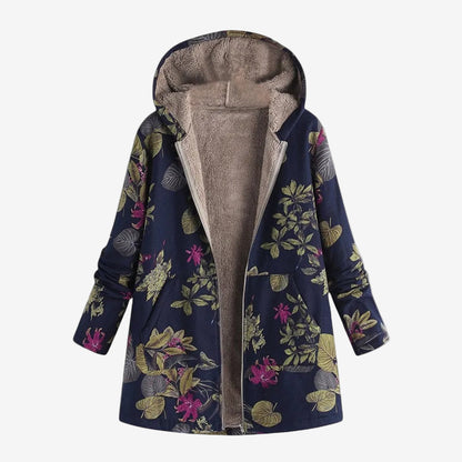 Women’s Hooded Lined Jacket – Printed Open-Front Layer for Autumn and Winter