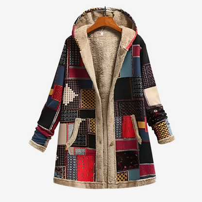 Women’s Hooded Lined Jacket – Printed Open-Front Layer for Autumn and Winter
