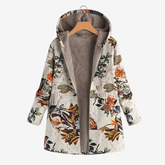 Women’s Hooded Lined Jacket – Printed Open-Front Layer for Autumn and Winter