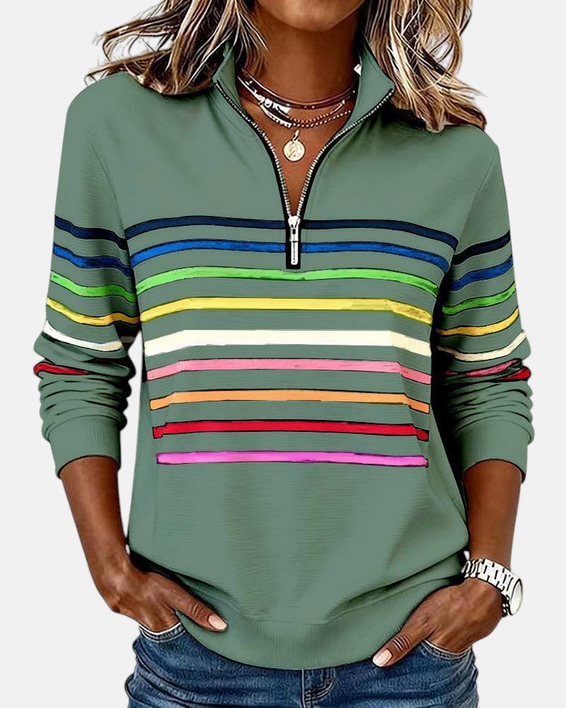 Women’s Zip-Neck Sweatshirt – High-Collar Casual Top for Autumn and Winter