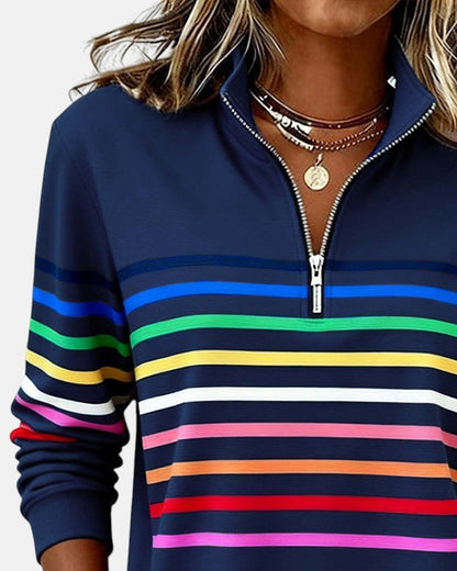 Women’s Zip-Neck Sweatshirt – High-Collar Casual Top for Autumn and Winter