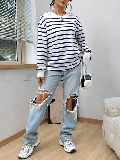 Women’s Relaxed Printed Sweatshirt – Crew Neck Casual Layer for Autumn and Winter