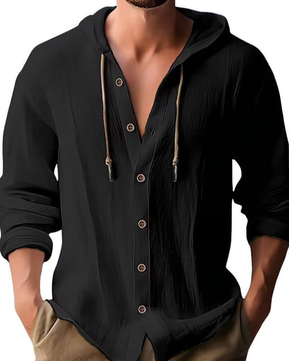 Men’s Hooded Button-Up Casual Shirt – Relaxed Spring Autumn Layer for Everyday Wear