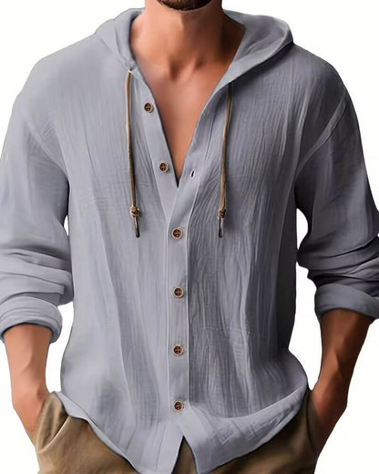 Men’s Hooded Button-Up Casual Shirt – Relaxed Spring Autumn Layer for Everyday Wear