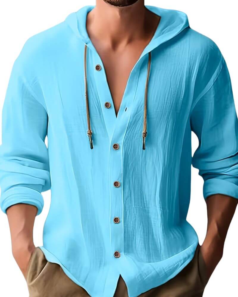 Men’s Hooded Button-Up Casual Shirt – Relaxed Spring Autumn Layer for Everyday Wear
