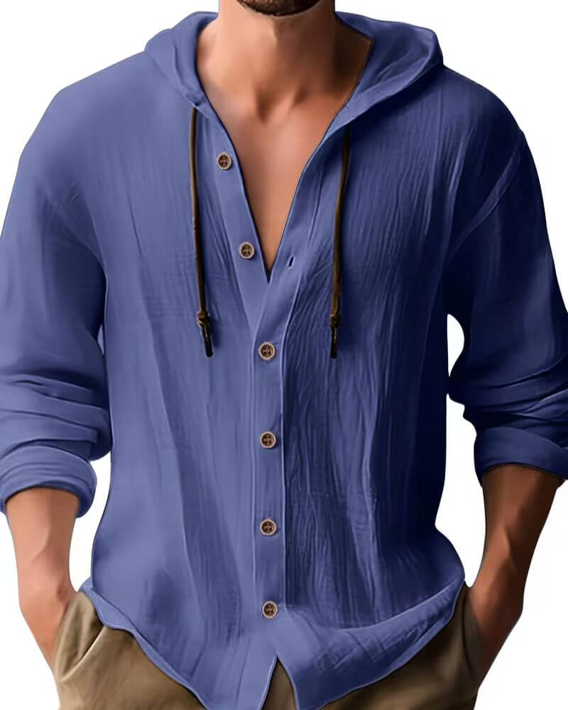 Men’s Hooded Button-Up Casual Shirt – Relaxed Spring Autumn Layer for Everyday Wear
