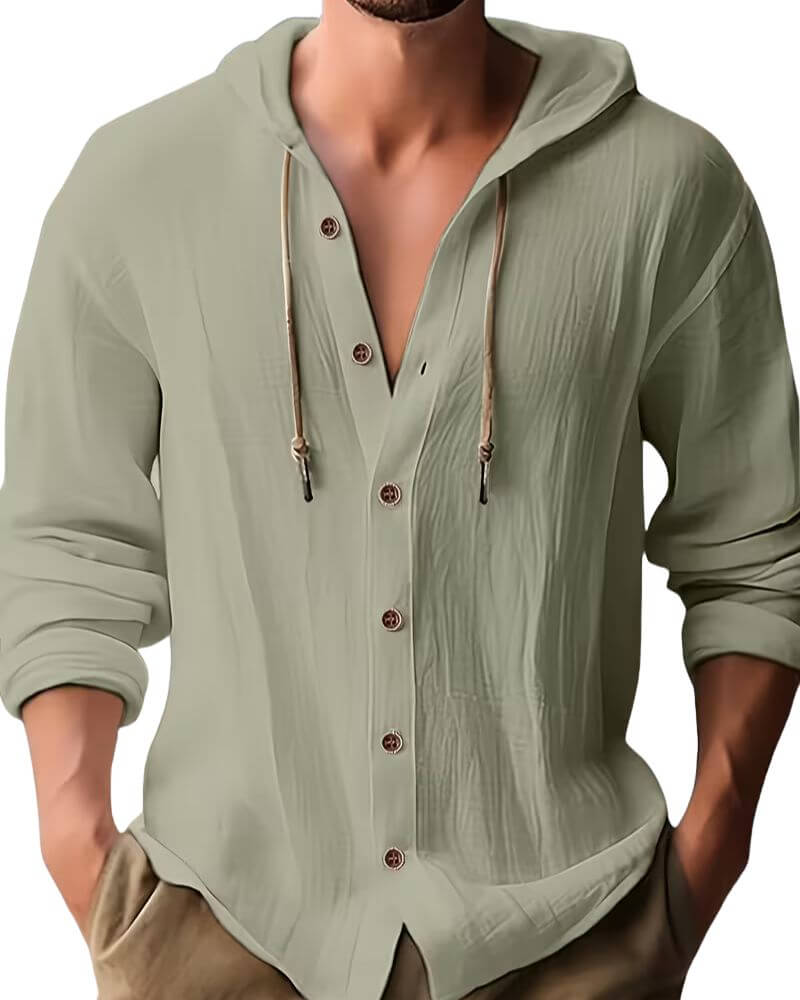 Men’s Hooded Button-Up Casual Shirt – Relaxed Spring Autumn Layer for Everyday Wear