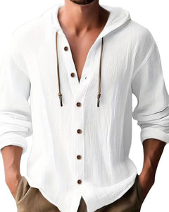 Men’s Hooded Button-Up Casual Shirt – Relaxed Spring Autumn Layer for Everyday Wear