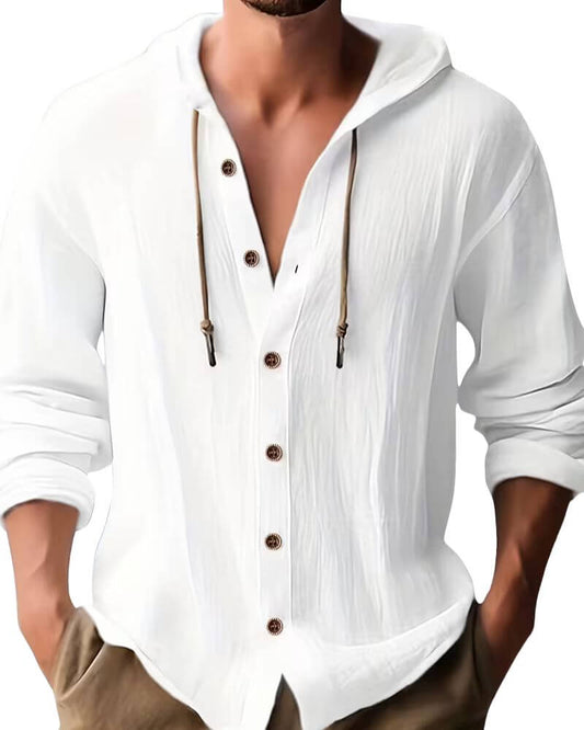 Men’s Hooded Button-Up Casual Shirt – Relaxed Spring Autumn Layer for Everyday Wear